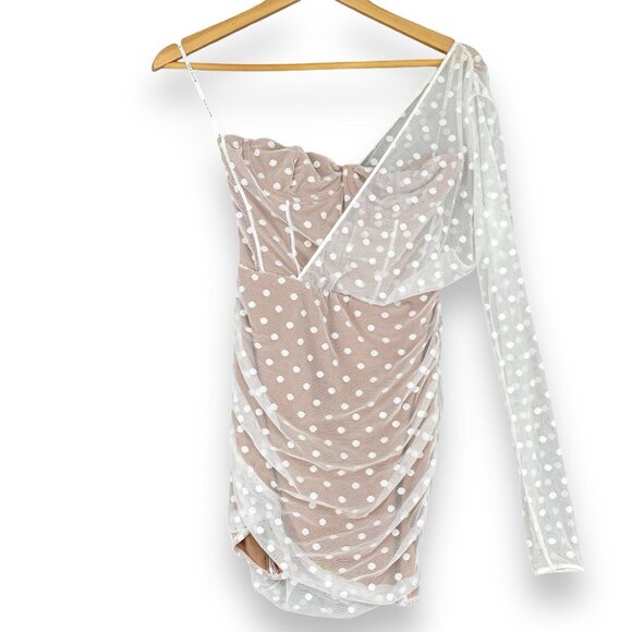 White Fox Boutique Fusion Sour One Shoulder Dress Ruched Bodycon Illusion NEW - Picture 11 of 11